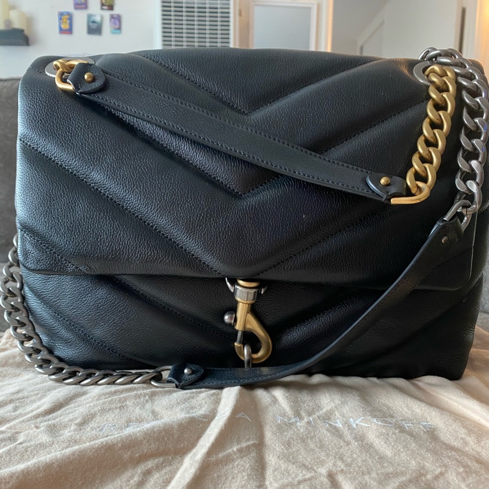 NWT Rebecca Minkoff Edie large crossbody black with gold and gunmetal ch…
